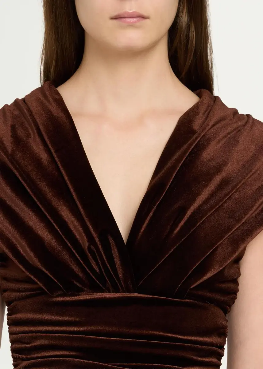 MONIQUE LHUILLIER V-Neck Gathered Stretch Velour Column Gown | Thumbnail 5 MONIQUE LHUILLIER V-Neck Gathered Stretch Velour Column Gown | Thumbnail 5