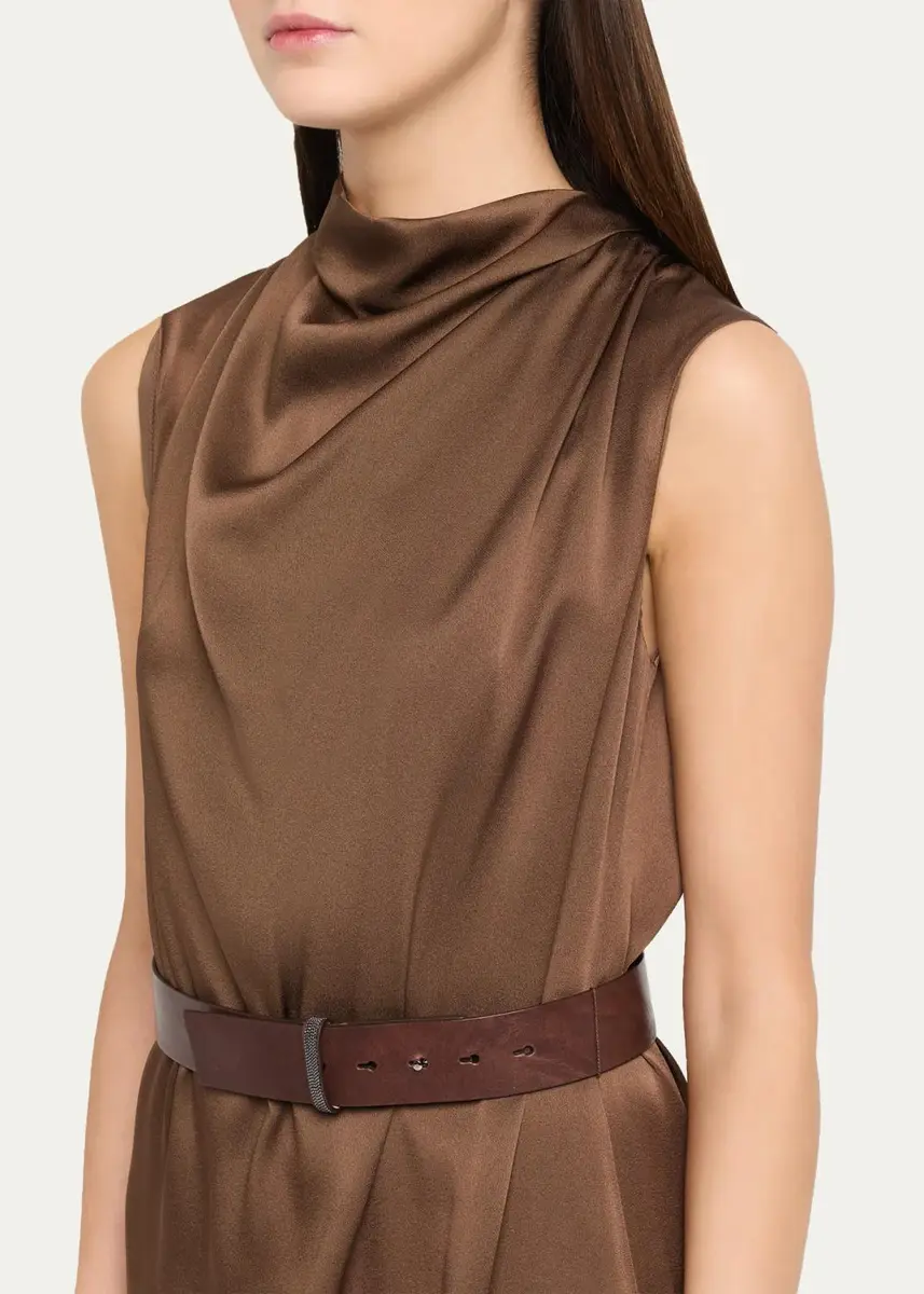 Brunello Cucinelli Cowl-Neck Fluid Satin Cady Sleeveless Belted Midi Dress | Thumbnail 5 Brunello Cucinelli Cowl-Neck Fluid Satin Cady Sleeveless Belted Midi Dress | Thumbnail 5