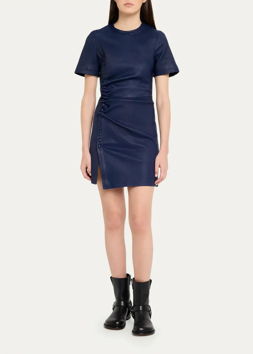 Rabanne Ruched Leather Short-Sleeve Mini Dress | Thumbnail 2
