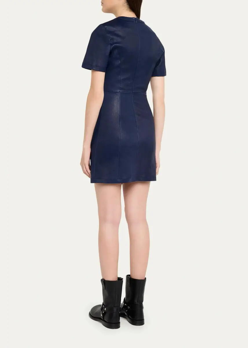 Rabanne Ruched Leather Short-Sleeve Mini Dress | Thumbnail 3
