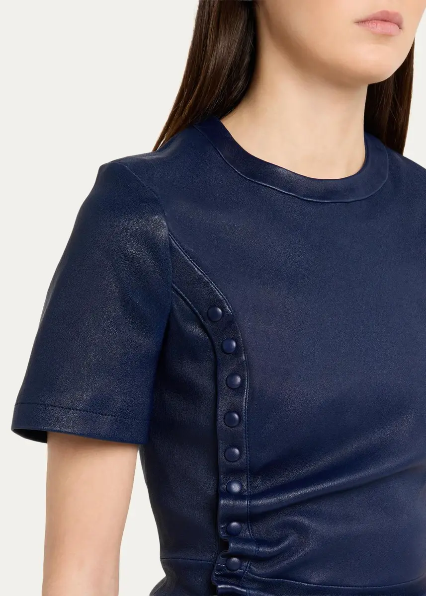 Rabanne Ruched Leather Short-Sleeve Mini Dress | Thumbnail 5