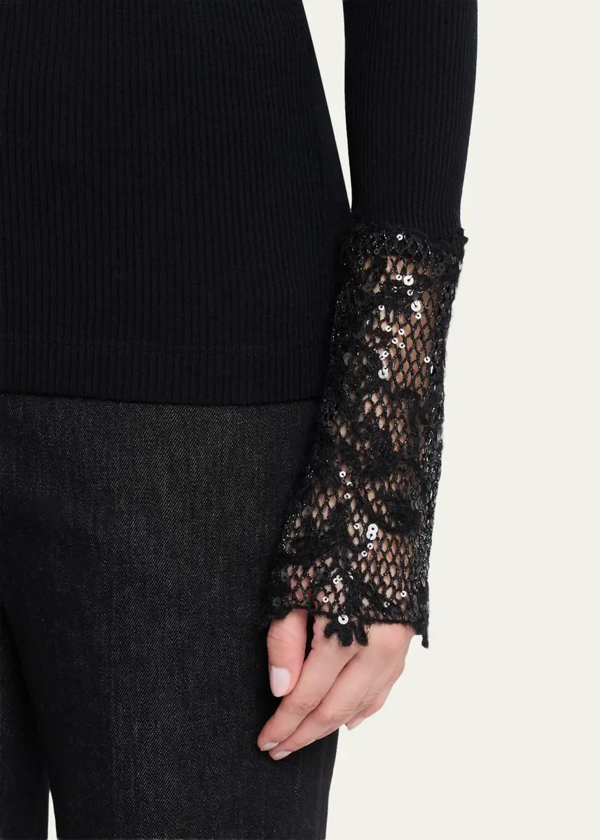 Brunello Cucinelli Lace Glow Embroidered Long-Sleeve Top | Thumbnail 5 Brunello Cucinelli Lace Glow Embroidered Long-Sleeve Top | Thumbnail 5
