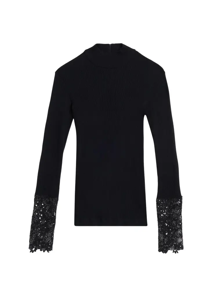 Lace Glow Embroidered Long-Sleeve Top