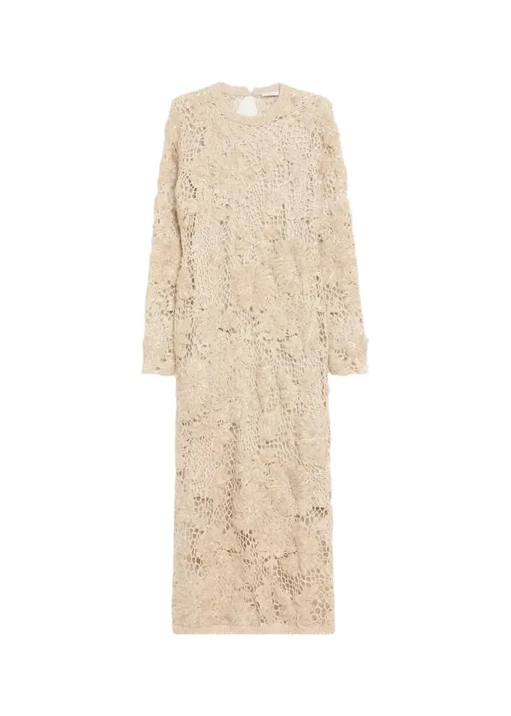 Mohair Sparkling Floral Embroidered Mesh Dress