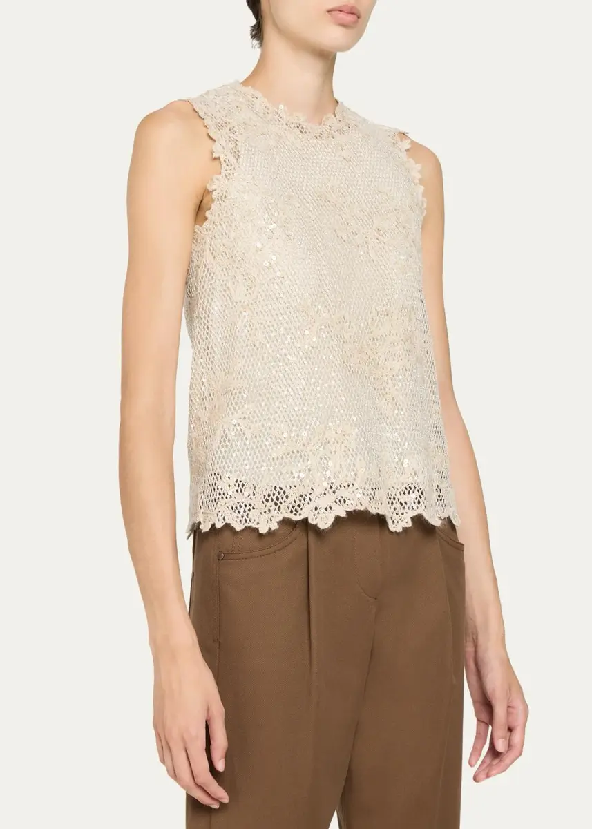 Brunello Cucinelli Mohair Lace Embroidered Shimmering Net Sleeveless Top | Thumbnail 4 Brunello Cucinelli Mohair Lace Embroidered Shimmering Net Sleeveless Top | Thumbnail 4
