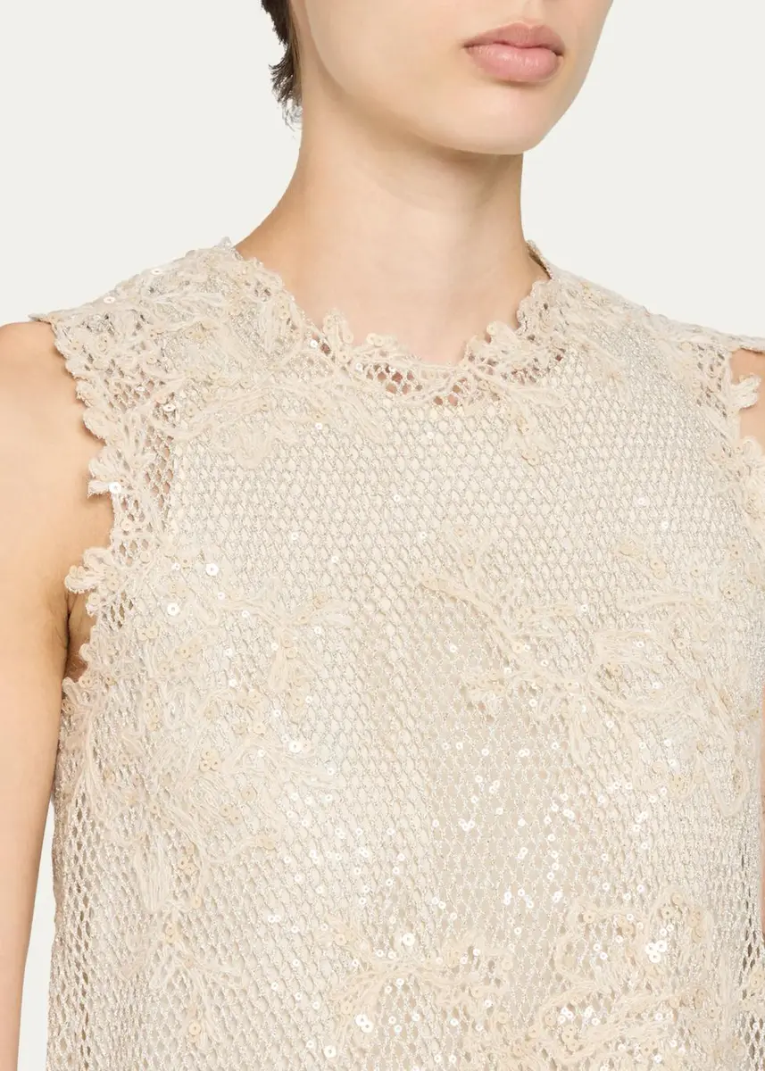 Brunello Cucinelli Mohair Lace Embroidered Shimmering Net Sleeveless Top | Thumbnail 5 Brunello Cucinelli Mohair Lace Embroidered Shimmering Net Sleeveless Top | Thumbnail 5
