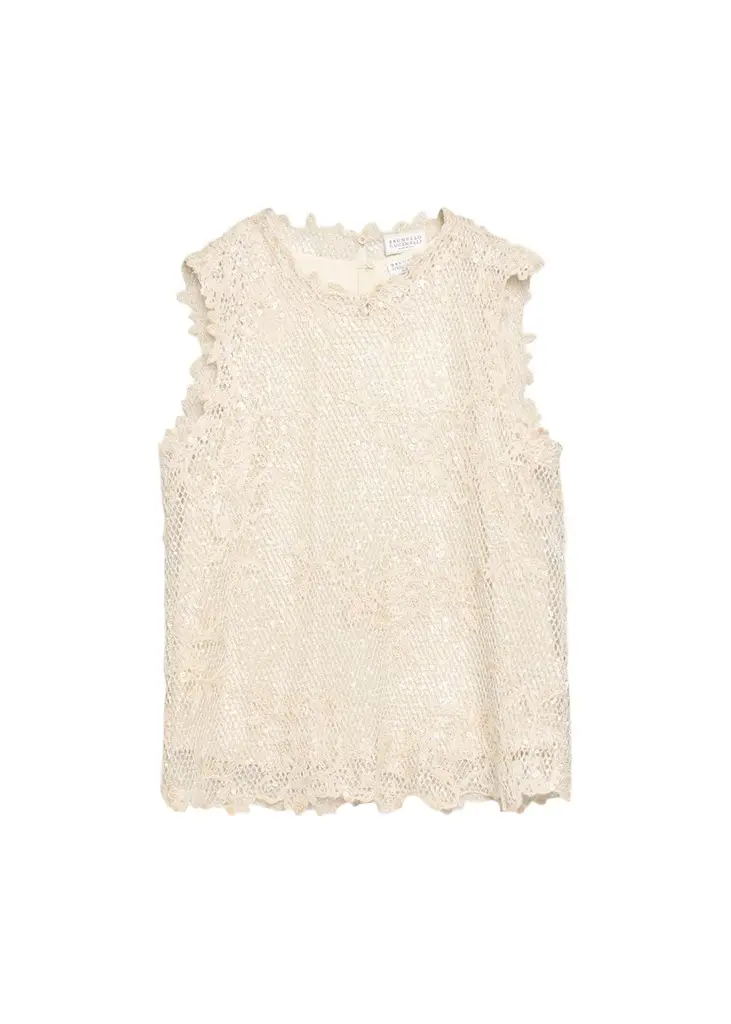 Mohair Lace Embroidered Shimmering Net Sleeveless Top Mohair Lace Embroidered Shimmering Net Sleeveless Top