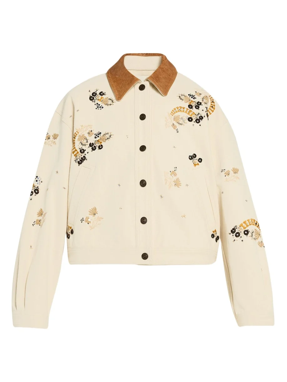 Lavine Embroidered Cotton Leather-Collar Barn Jacket