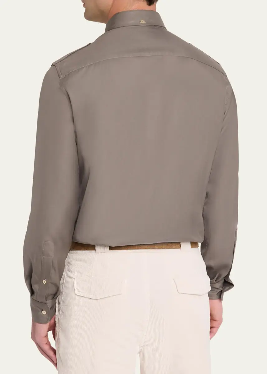 Brunello Cucinelli Men's Cotton Military Button-Down Shirt | Thumbnail 3 Brunello Cucinelli Men's Cotton Military Button-Down Shirt | Thumbnail 3