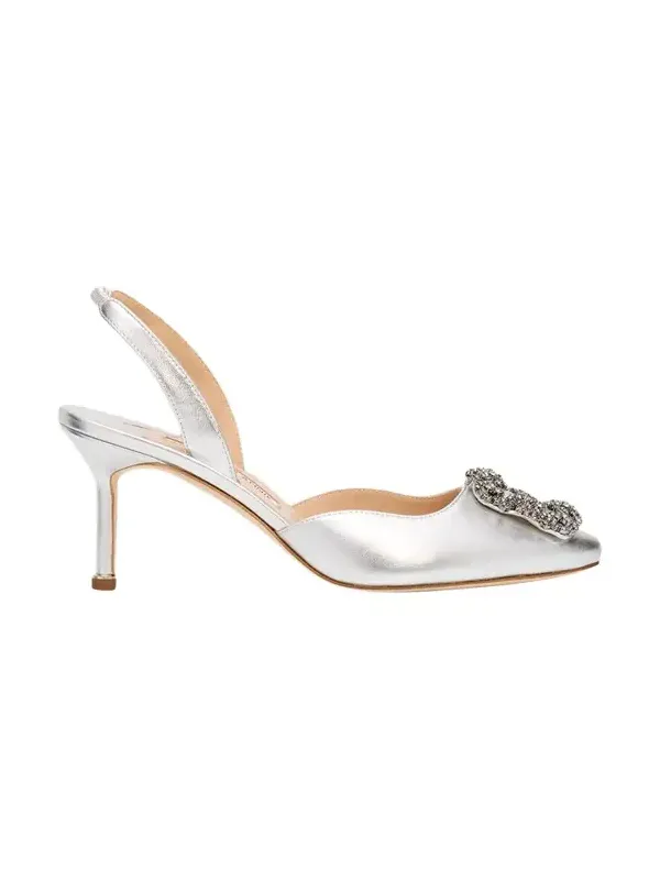 70mm Hangisli Metallic Leather Slingback Pumps with Crystal Buckle 70mm Hangisli Metallic Leather Slingback Pumps with Crystal Buckle