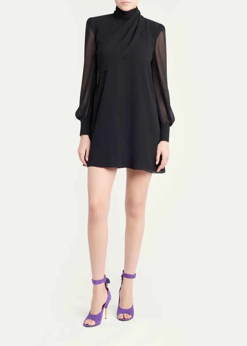 Valentino Garavani Mock-Neck Draped Silk Georgette Mini Dress | Thumbnail 2