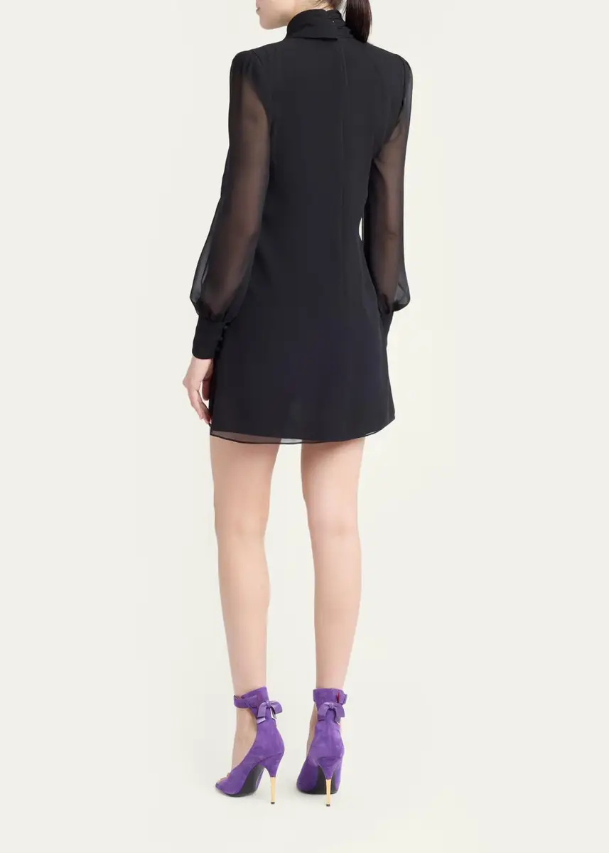 Valentino Garavani Mock-Neck Draped Silk Georgette Mini Dress | Thumbnail 3