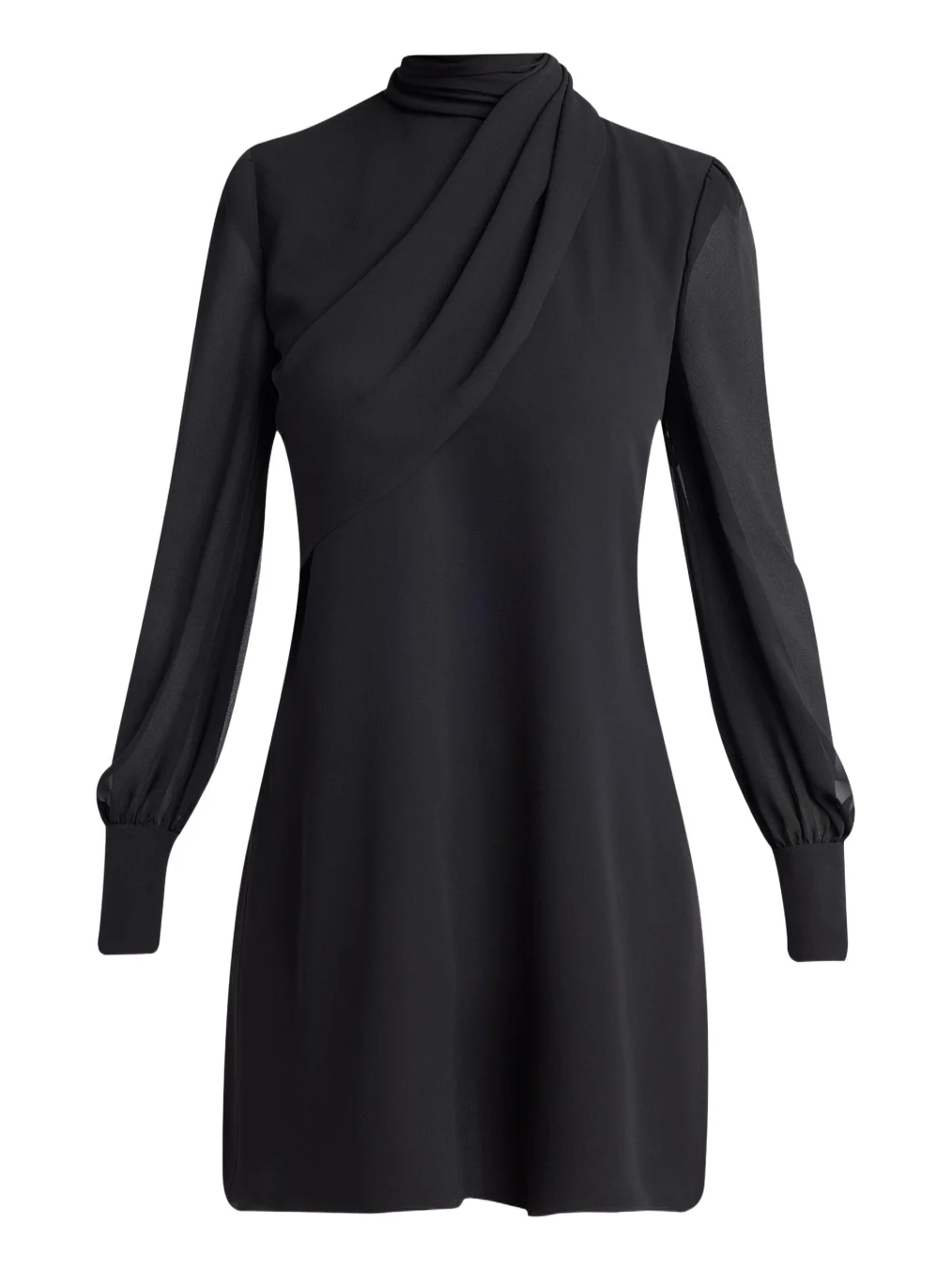 Mock-Neck Draped Silk Georgette Mini Dress