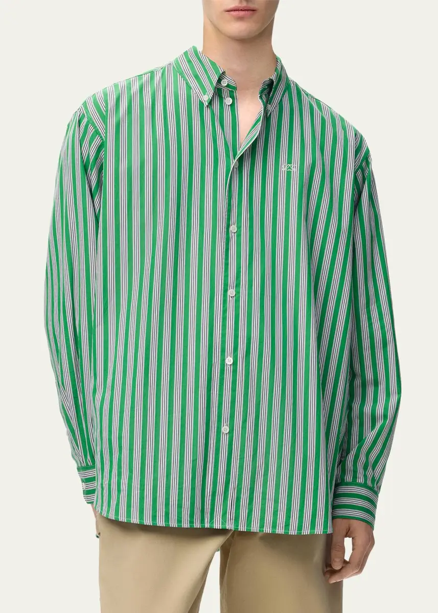 Loewe Men's Multi-Stripe Poplin Button-Down Shirt | Thumbnail 4 Loewe Men's Multi-Stripe Poplin Button-Down Shirt | Thumbnail 4