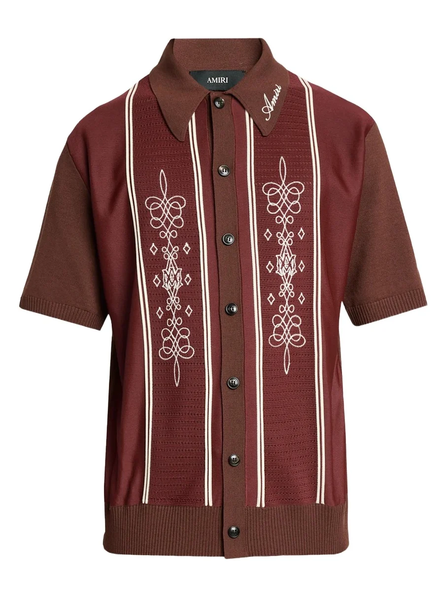 AMIRI Men's Abstract Paneled Wool-Blend Short-Sleeve Shirt