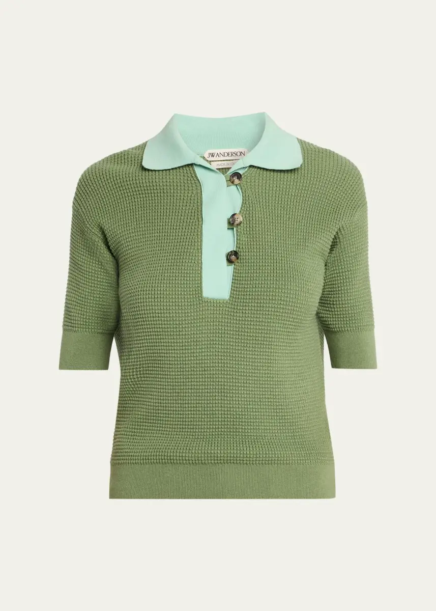 JW Anderson Short-Sleeve Textured Knit Polo Sweater | Thumbnail 5 JW Anderson Short-Sleeve Textured Knit Polo Sweater | Thumbnail 5