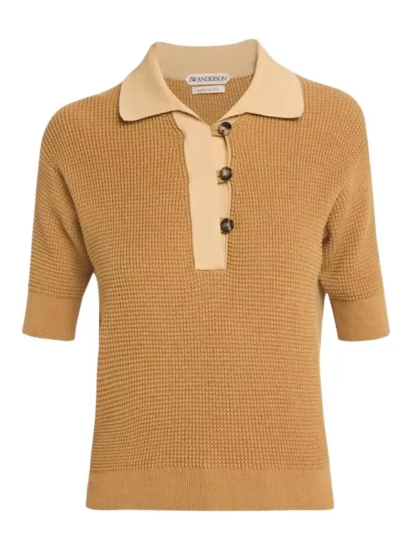 JW Anderson Short-Sleeve Textured Knit Polo Sweater