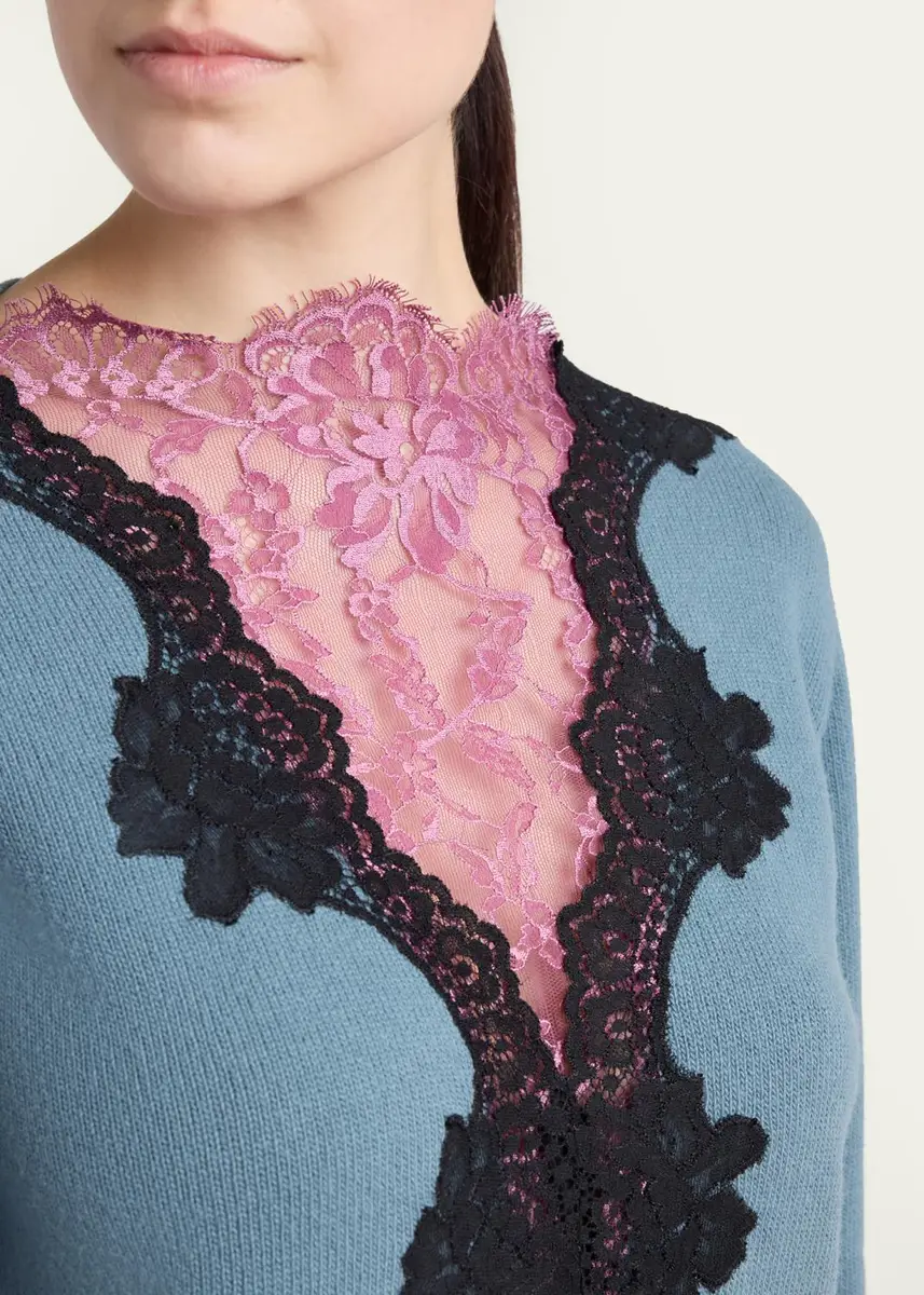 Valentino Garavani Lace-Inset Knit Sweater | Thumbnail 5 Valentino Garavani Lace-Inset Knit Sweater | Thumbnail 5