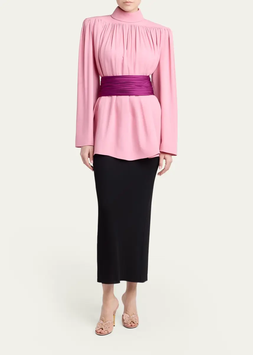 Valentino Garavani Turtleneck Gathered Silk Long-Sleeve Top | Thumbnail 2 Valentino Garavani Turtleneck Gathered Silk Long-Sleeve Top | Thumbnail 2