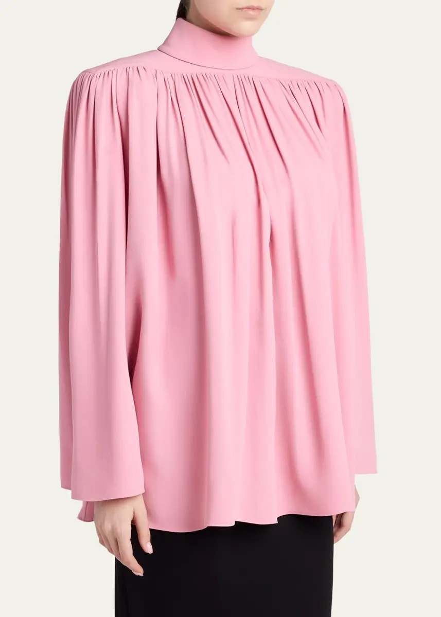 Valentino Garavani Turtleneck Gathered Silk Long-Sleeve Top | Thumbnail 4 Valentino Garavani Turtleneck Gathered Silk Long-Sleeve Top | Thumbnail 4