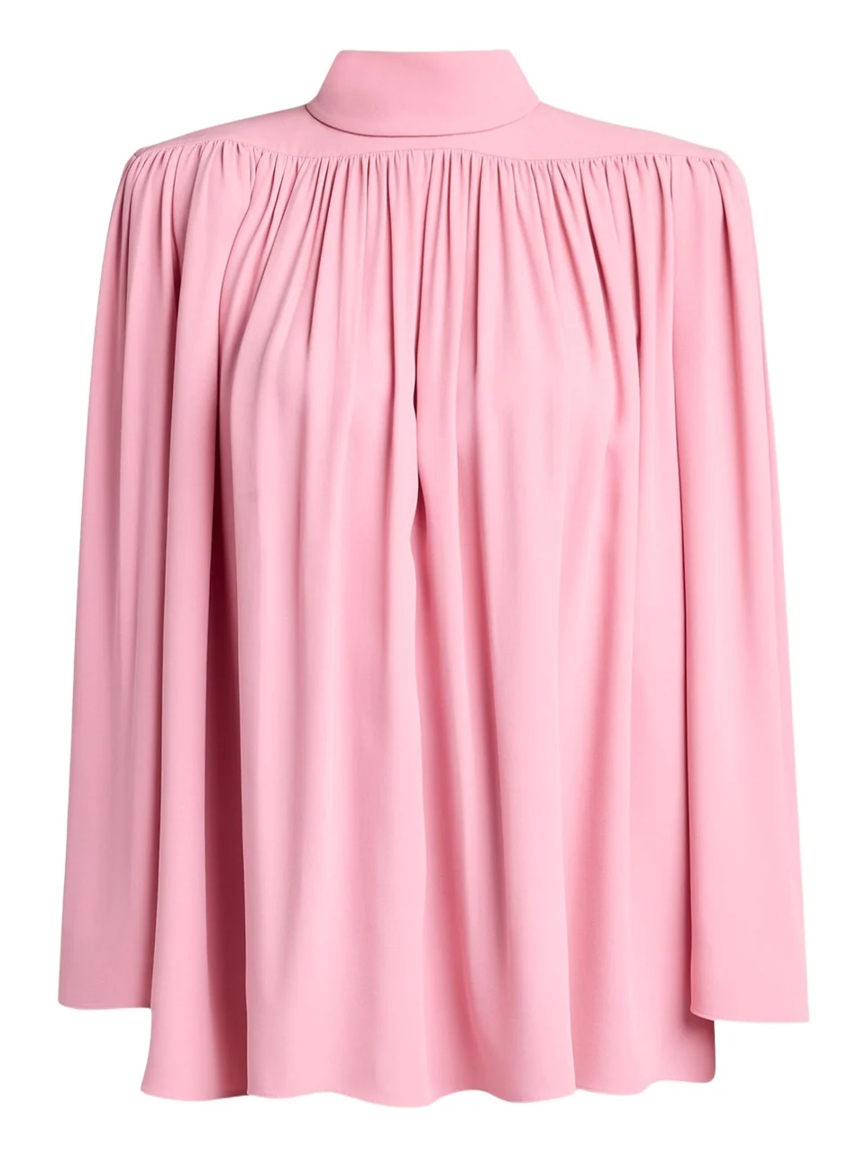 Turtleneck Gathered Silk Long-Sleeve Top