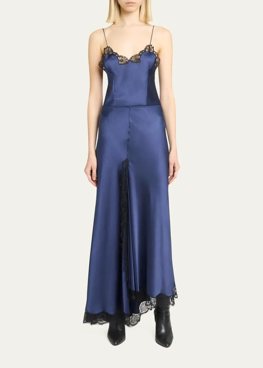 Isabel Marant Alexandra Lace-Trim Asymmetric Satin Midi Skirt | Thumbnail 2 Isabel Marant Alexandra Lace-Trim Asymmetric Satin Midi Skirt | Thumbnail 2