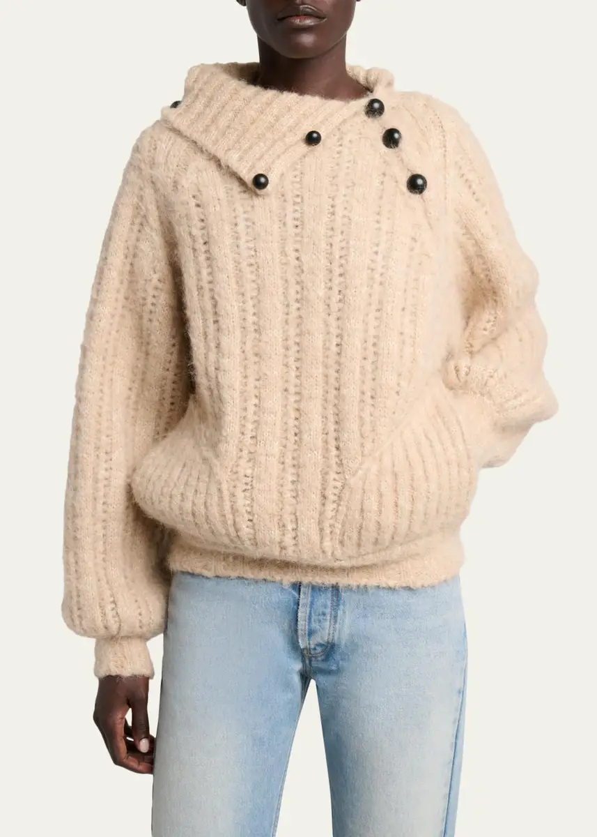 Isabel Marant Lily Alapca-Mohair Rib Folded Turtleneck Sweater | Thumbnail 4