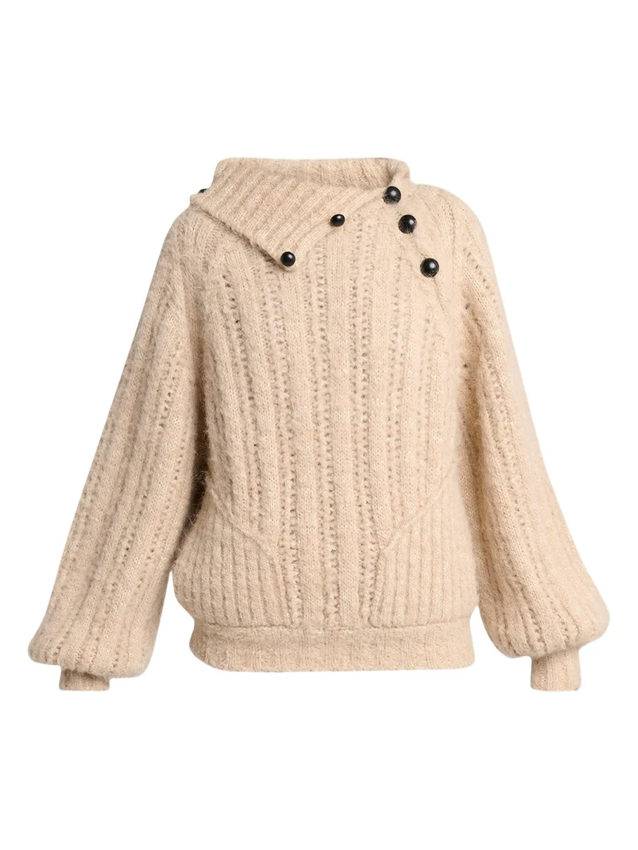 Lily Alapca-Mohair Rib Folded Turtleneck Sweater