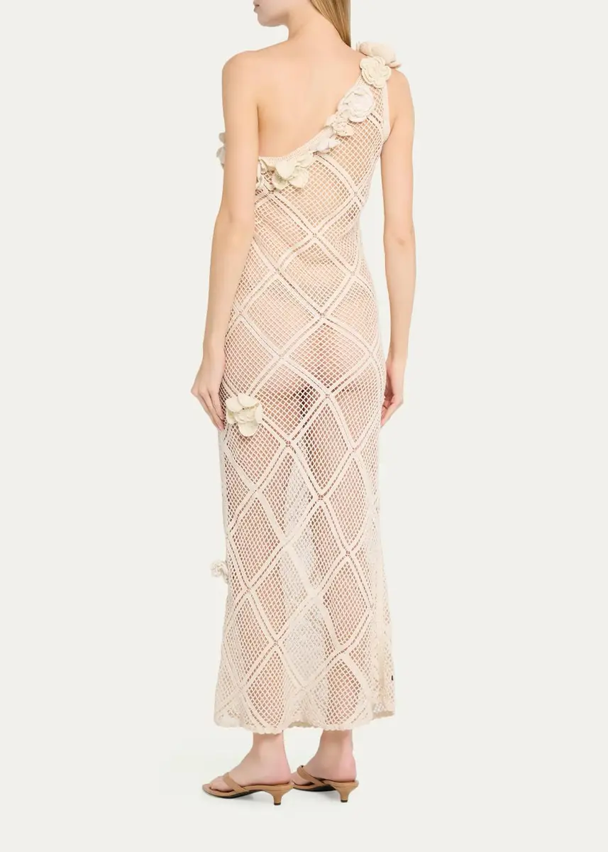 JW Anderson Floral Crochet One-Shoulder Net Knit Ankle Dress | Thumbnail 3