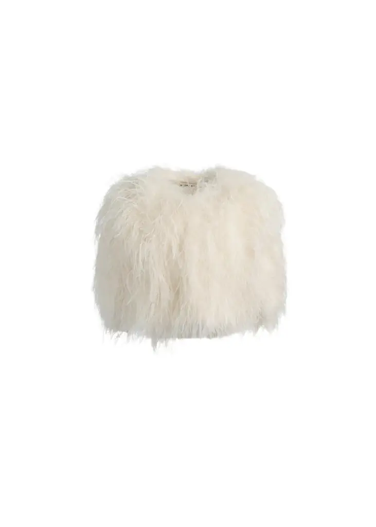 Alice + Olivia Kidman 3/4 Sleeve Feather Capelet
