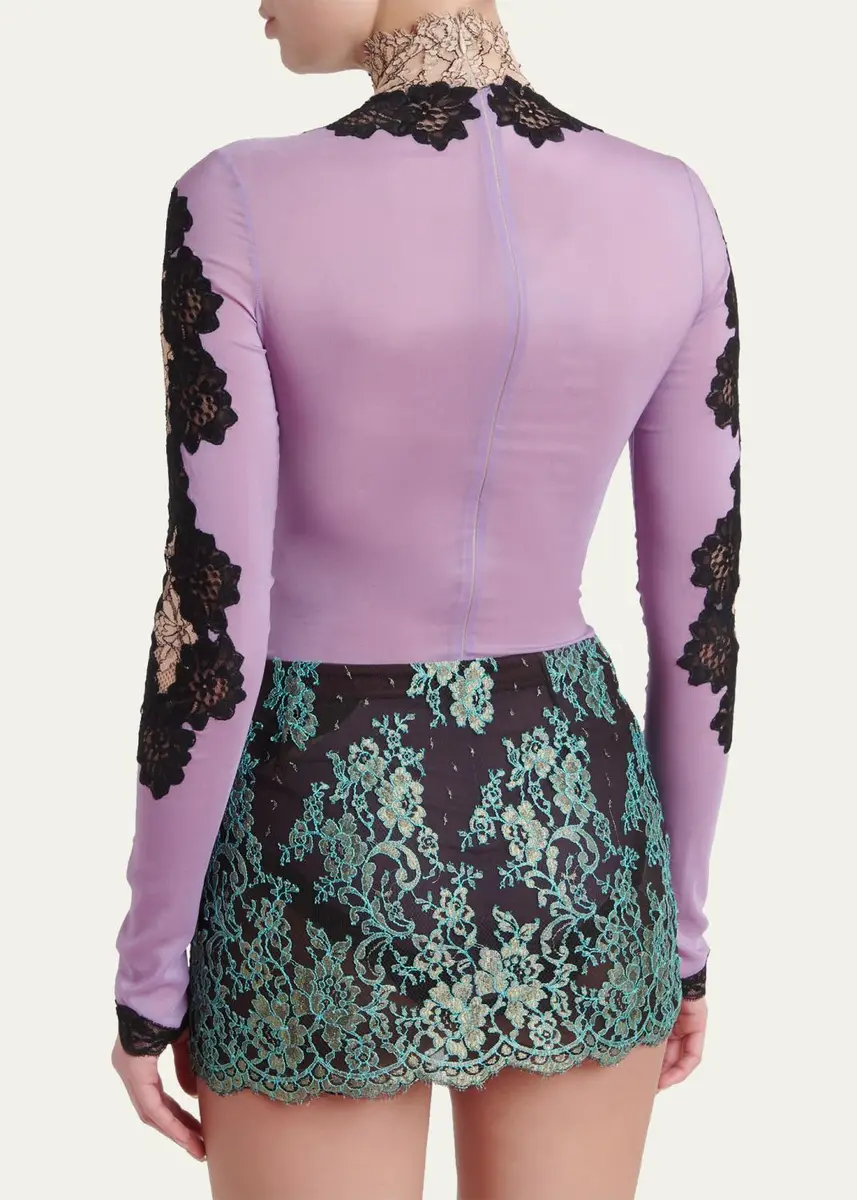 Valentino Garavani Lace & Jersey Turtleneck Bodysuit | Thumbnail 3 Valentino Garavani Lace & Jersey Turtleneck Bodysuit | Thumbnail 3
