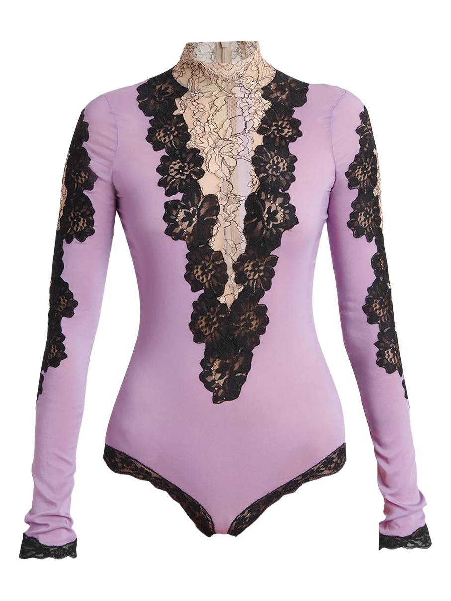 Valentino Garavani Lace & Jersey Turtleneck Bodysuit