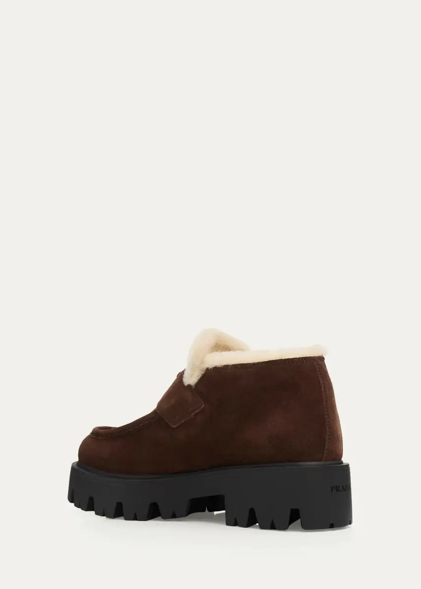 Prada 50mm Triangle Logo Shearling-Lined Suede Loafers | Thumbnail 4 Prada 50mm Triangle Logo Shearling-Lined Suede Loafers | Thumbnail 4