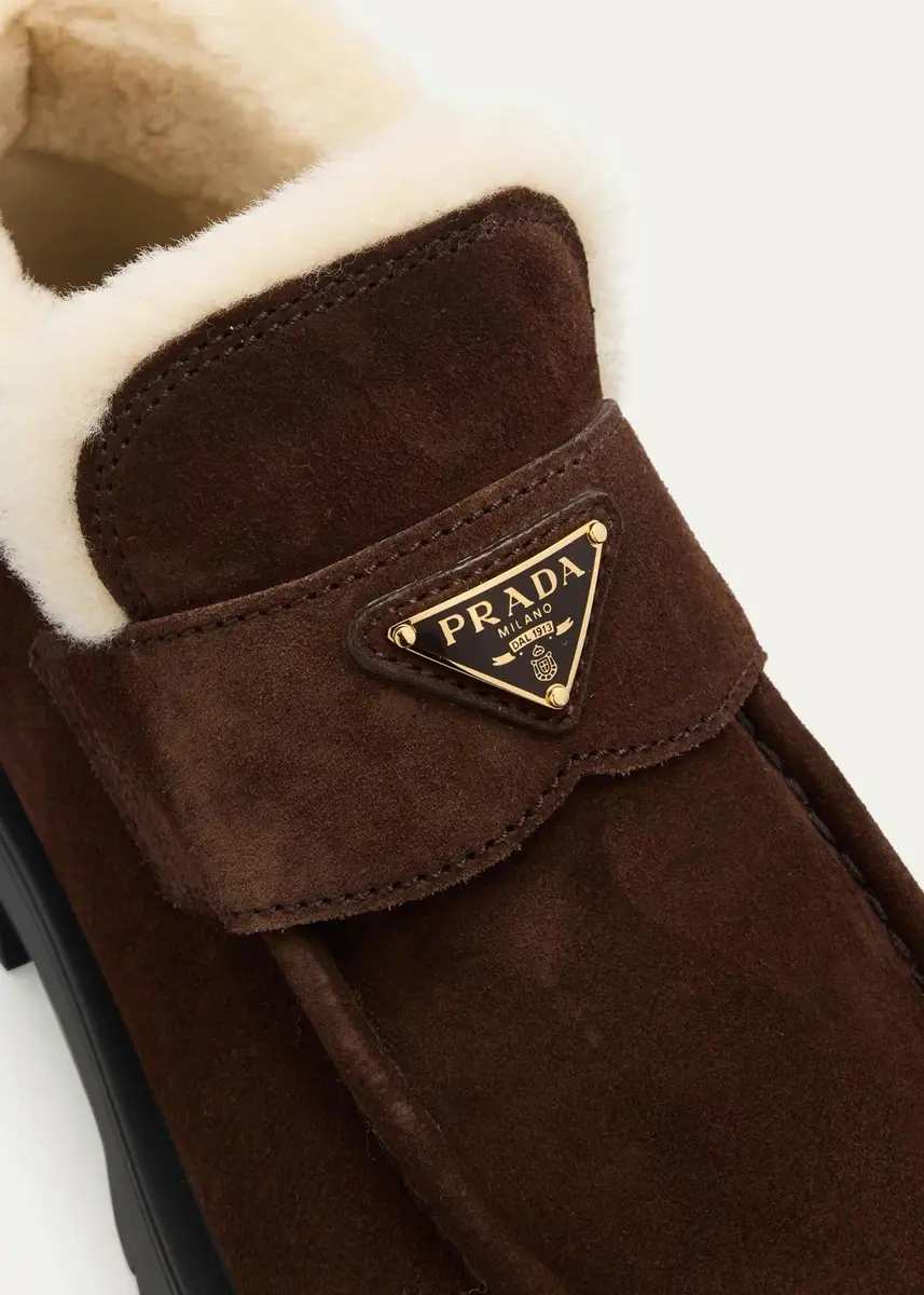 Prada 50mm Triangle Logo Shearling-Lined Suede Loafers | Thumbnail 5 Prada 50mm Triangle Logo Shearling-Lined Suede Loafers | Thumbnail 5