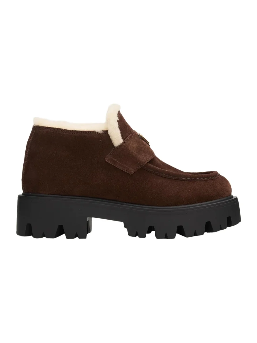 50mm Triangle Logo Shearling-Lined Suede Loafers 50mm Triangle Logo Shearling-Lined Suede Loafers