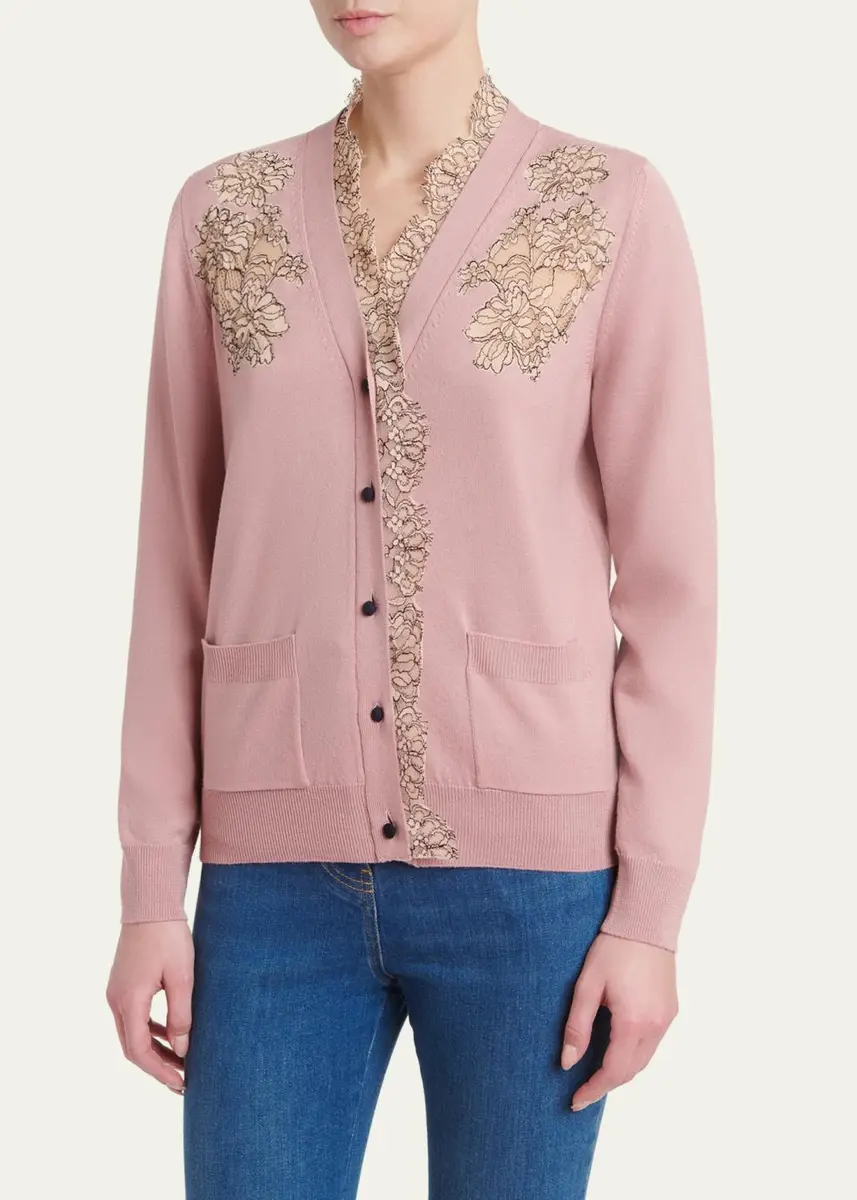 Valentino Garavani Scalloped Lace V-Neck Cardigan | Thumbnail 4