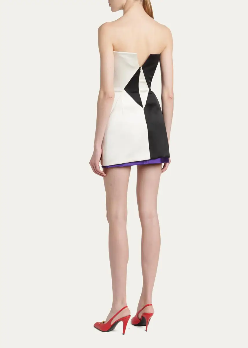 Versace Strapless Diamond Paneled Satin Mini Cocktail Dress | Thumbnail 3