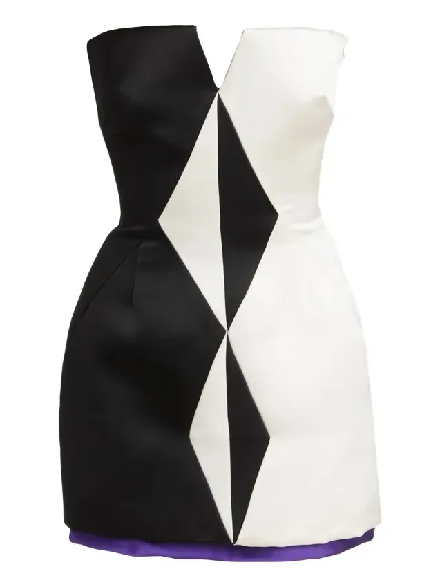 Strapless Diamond Paneled Satin Mini Cocktail Dress