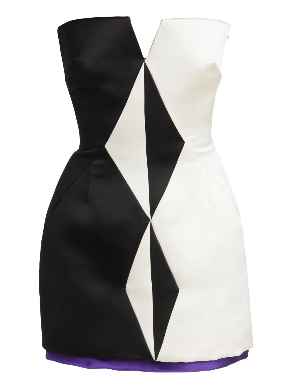 Strapless Diamond Paneled Satin Mini Cocktail Dress