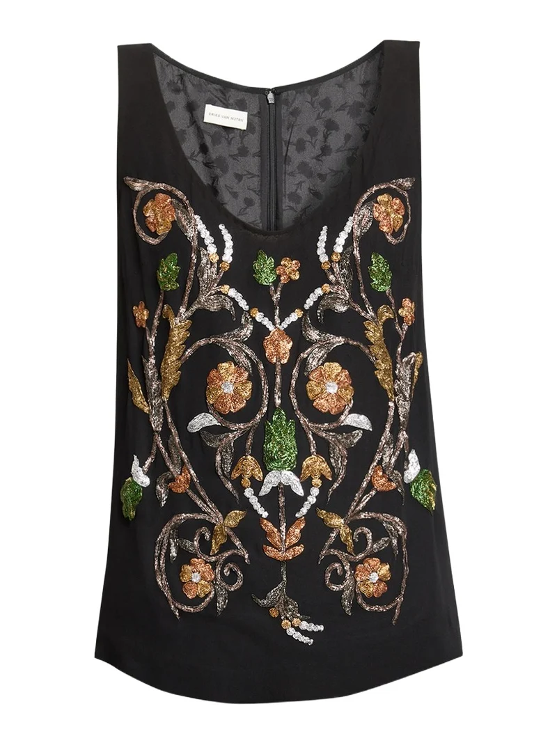 Dries Van Noten Floral Embellished Scoop-Neck Tank Top