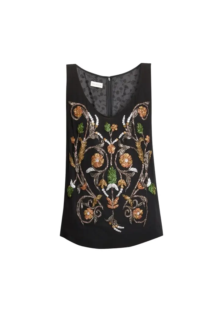 Dries Van Noten Floral Embellished Scoop-Neck Tank Top