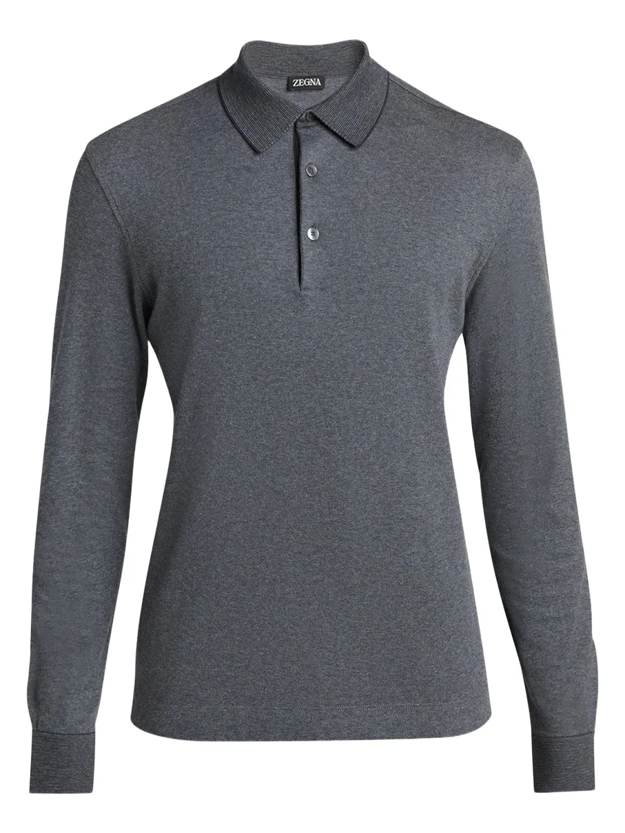 Zegna Men's Cotton Pique Long-Sleeve Polo Shirt