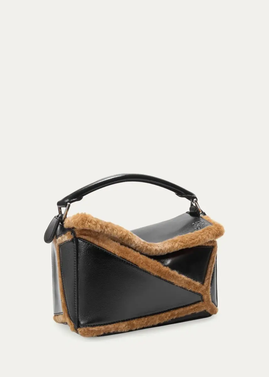 Loewe Puzzle Aviator Shearling-Trim Top-Handle Bag | Thumbnail 2 Loewe Puzzle Aviator Shearling-Trim Top-Handle Bag | Thumbnail 2