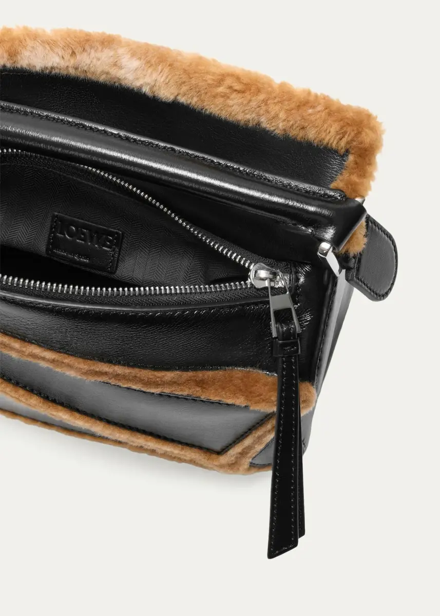 Loewe Puzzle Aviator Shearling-Trim Top-Handle Bag | Thumbnail 3 Loewe Puzzle Aviator Shearling-Trim Top-Handle Bag | Thumbnail 3