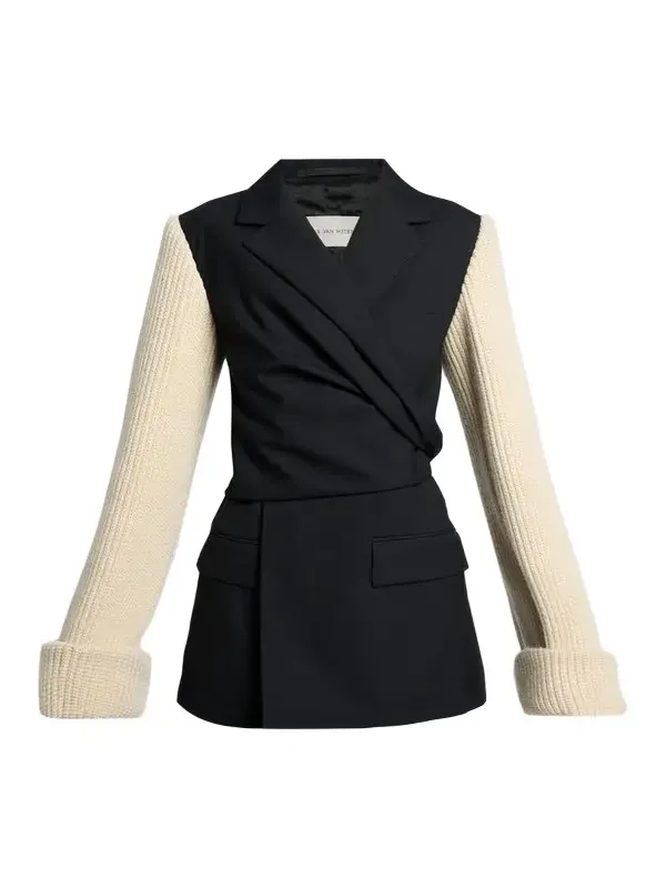 Beline Knit-Sleeves Wrap Blazer Jacket