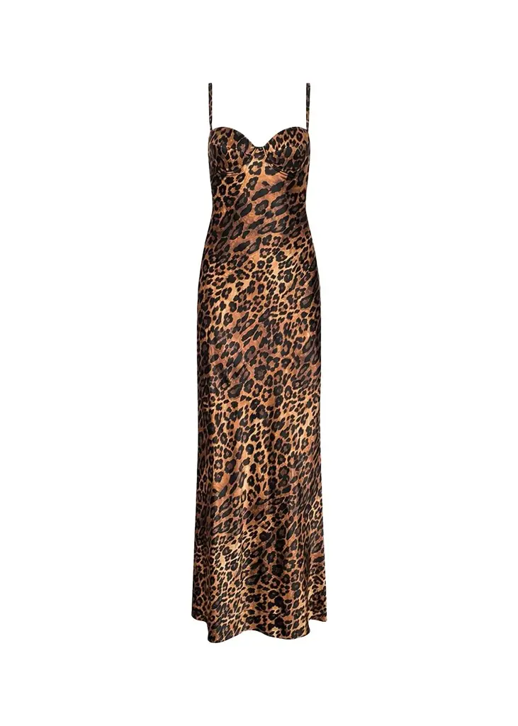 L'Agence Sayla Leopard Silk Charmeuse Gown