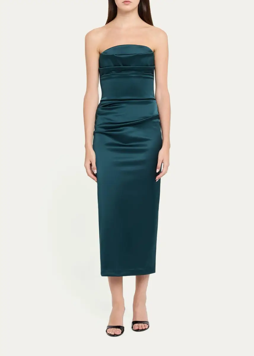 Chiara Boni La Petite Robe Voca Strapless Satin Bodycon Midi Dress | Thumbnail 2