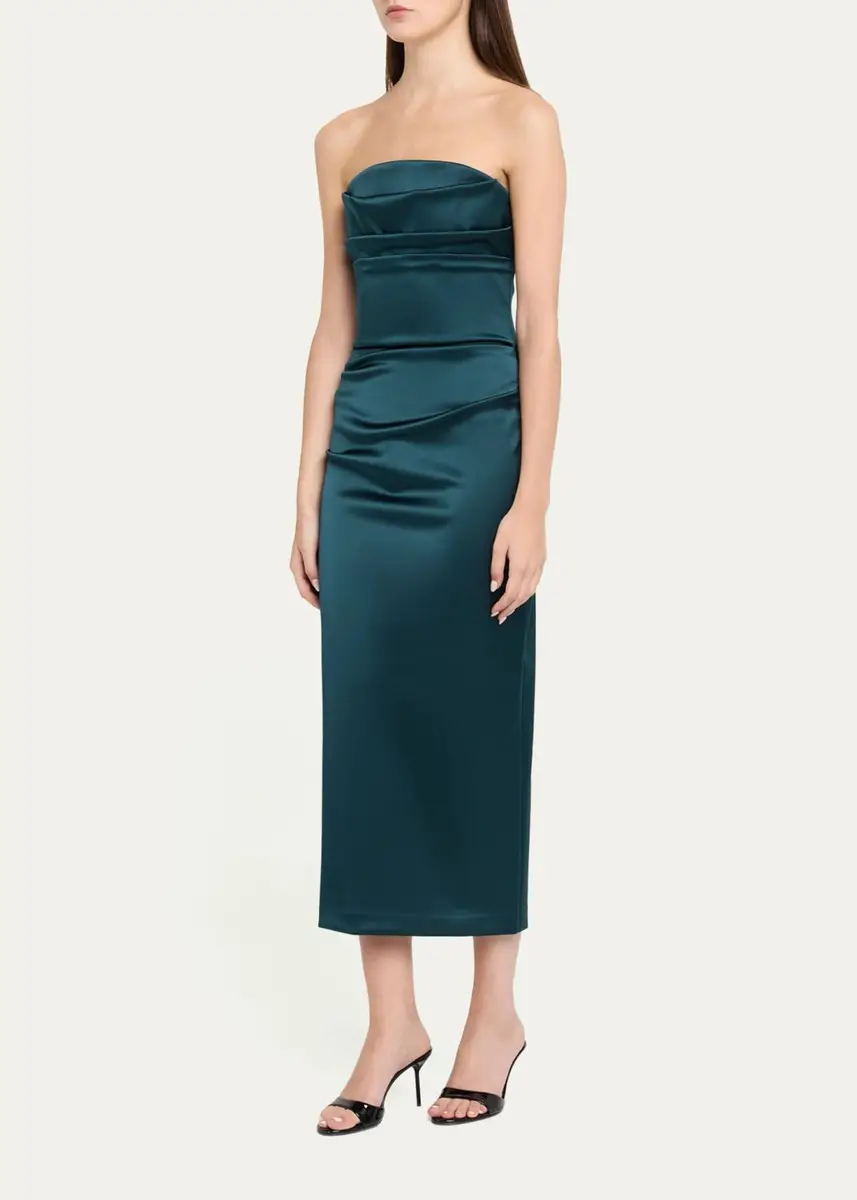 Chiara Boni La Petite Robe Voca Strapless Satin Bodycon Midi Dress | Thumbnail 4
