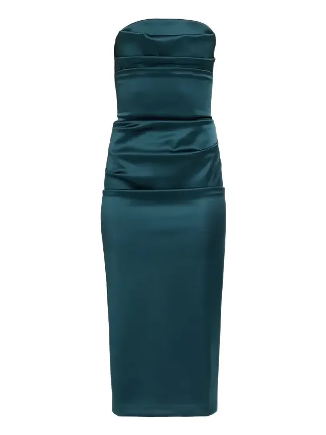 Voca Strapless Satin Bodycon Midi Dress
