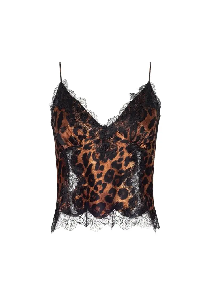 L'Agence Kimber Leopard Silk Lace Cami